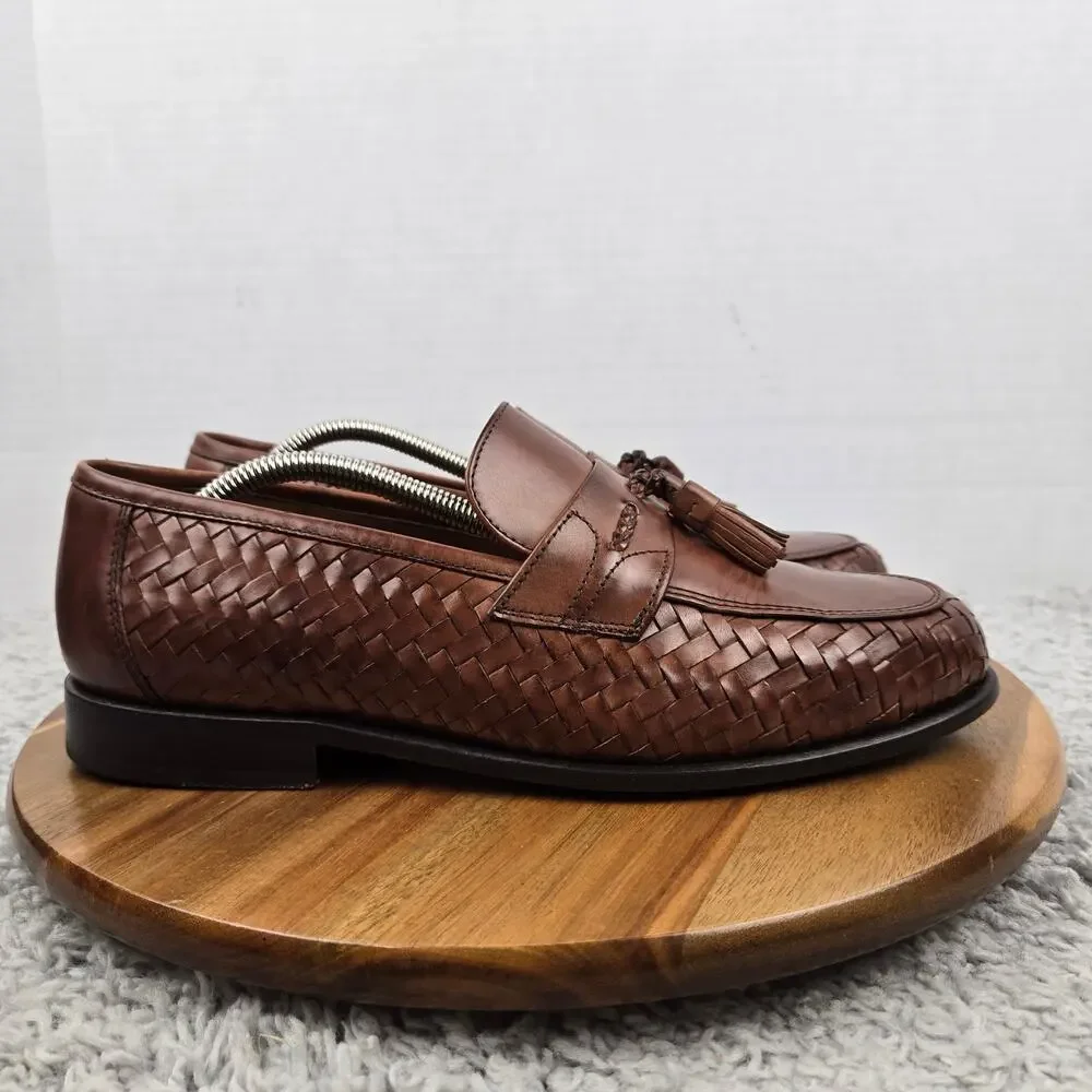 G.H. Bass Mens 9M Jerome Brown Woven Leather Casual Daily Office Tasseled Loafer